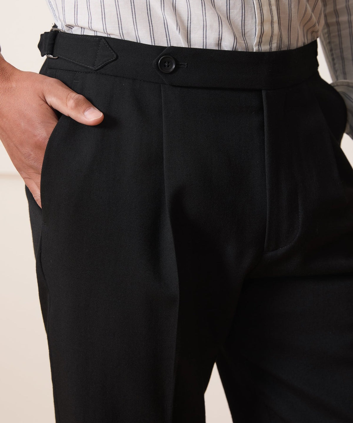 Italian Gabardine Side Tab Trouser - Black