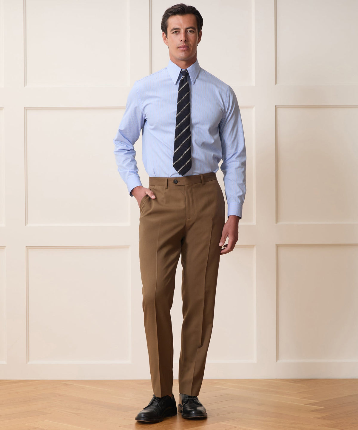 Poplin Long Point Collar Dress Shirt - Blue