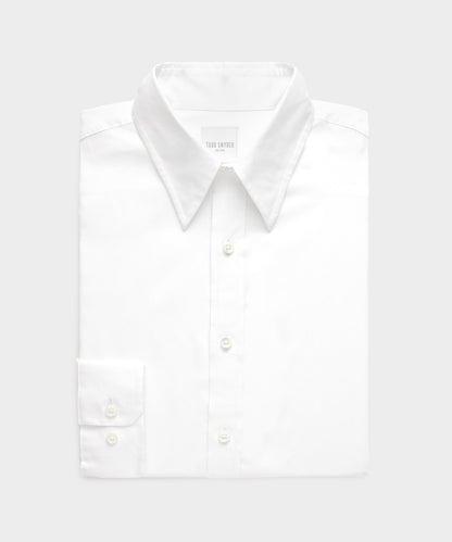 Cotton Poplin Long Point Collar Dress Shirt - White