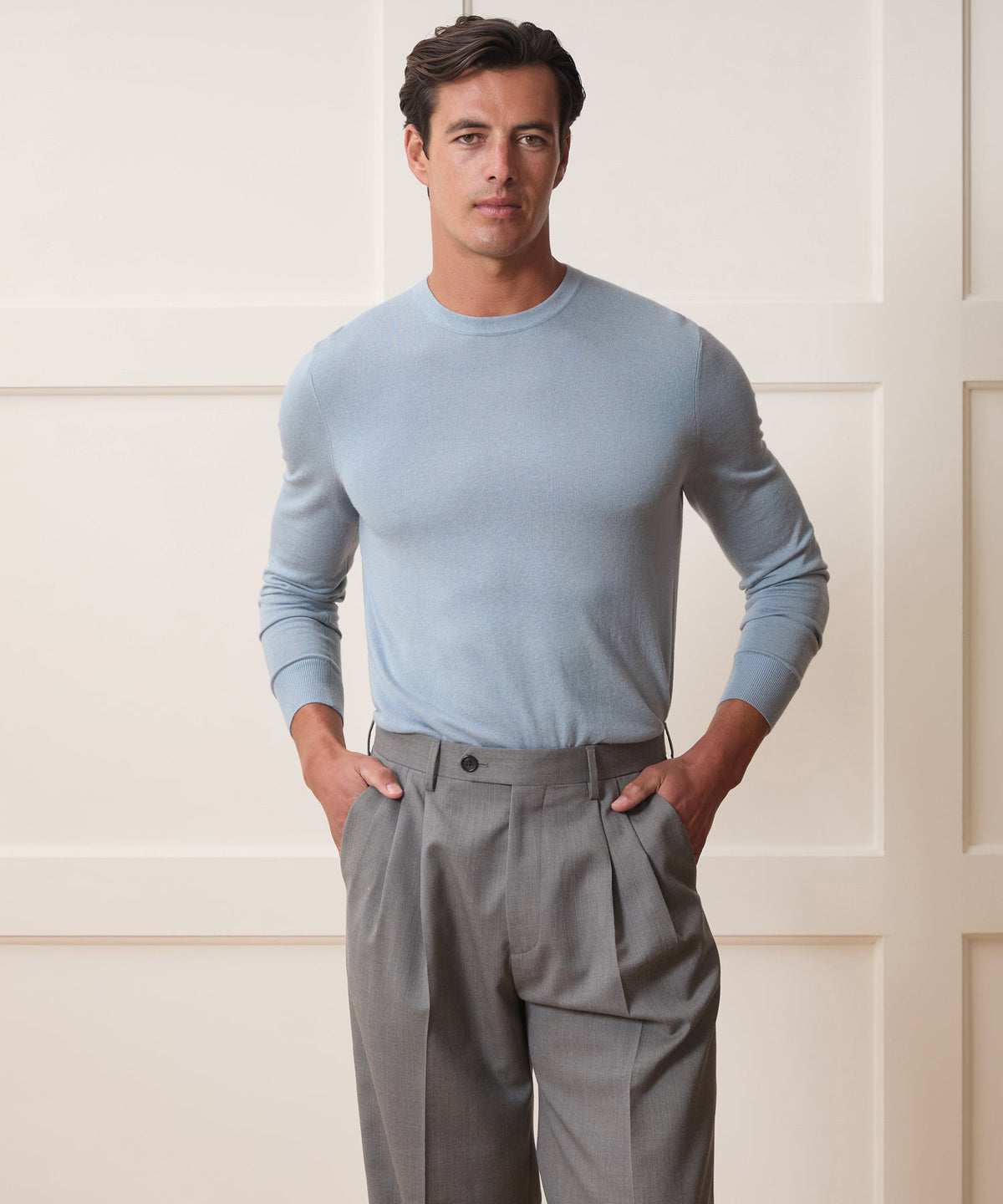 Silk-Cashmere Crewneck Sweater - Dusty Blue