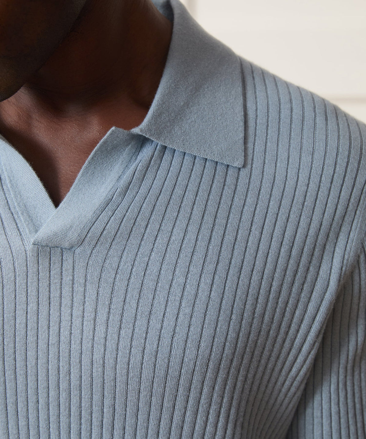 Silk-Cashmere Ribbed Montauk Sweater Polo - Dusty Blue