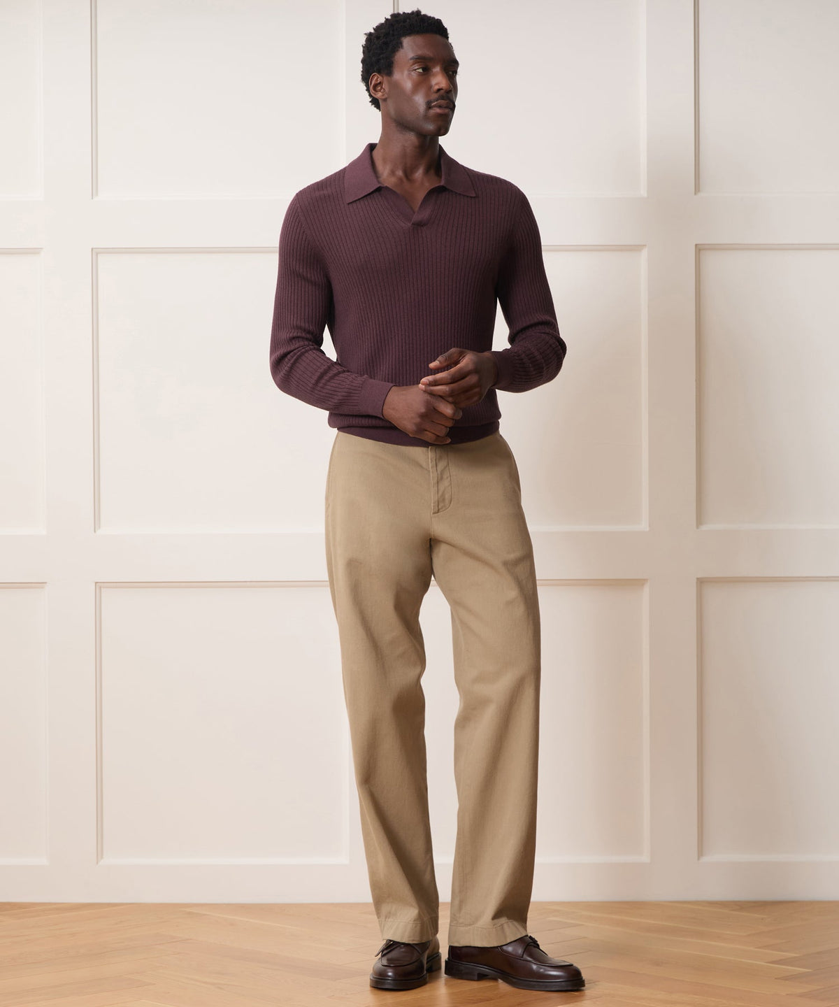 Silk-Cashmere Ribbed Montauk Sweater Polo - Raisin