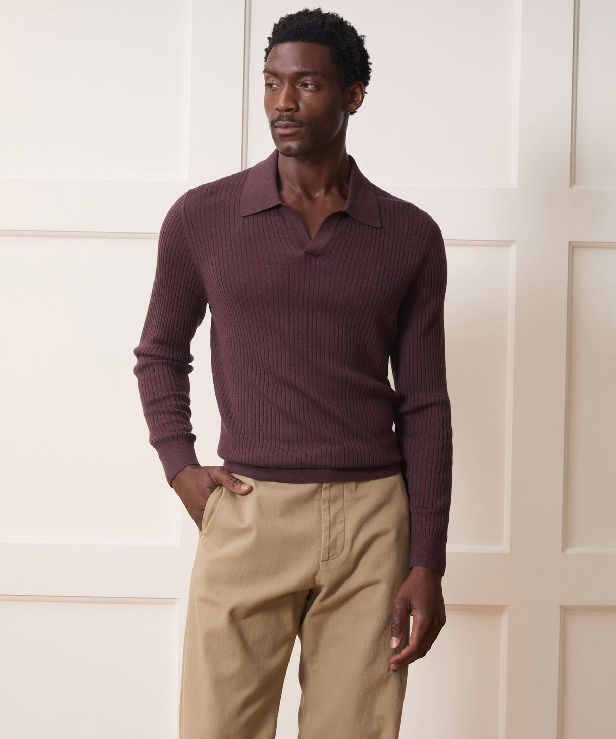 Silk-Cashmere Ribbed Montauk Sweater Polo - Raisin