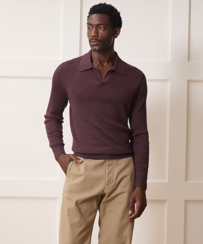 Silk-Cashmere Ribbed Montauk Sweater Polo - Raisin