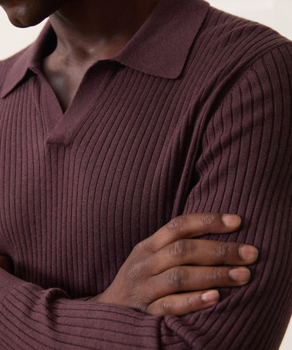 Silk-Cashmere Ribbed Montauk Sweater Polo - Raisin