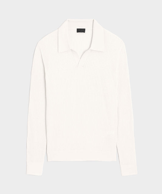 Silk-Cashmere Ribbed Montauk Sweater Polo - Bisque