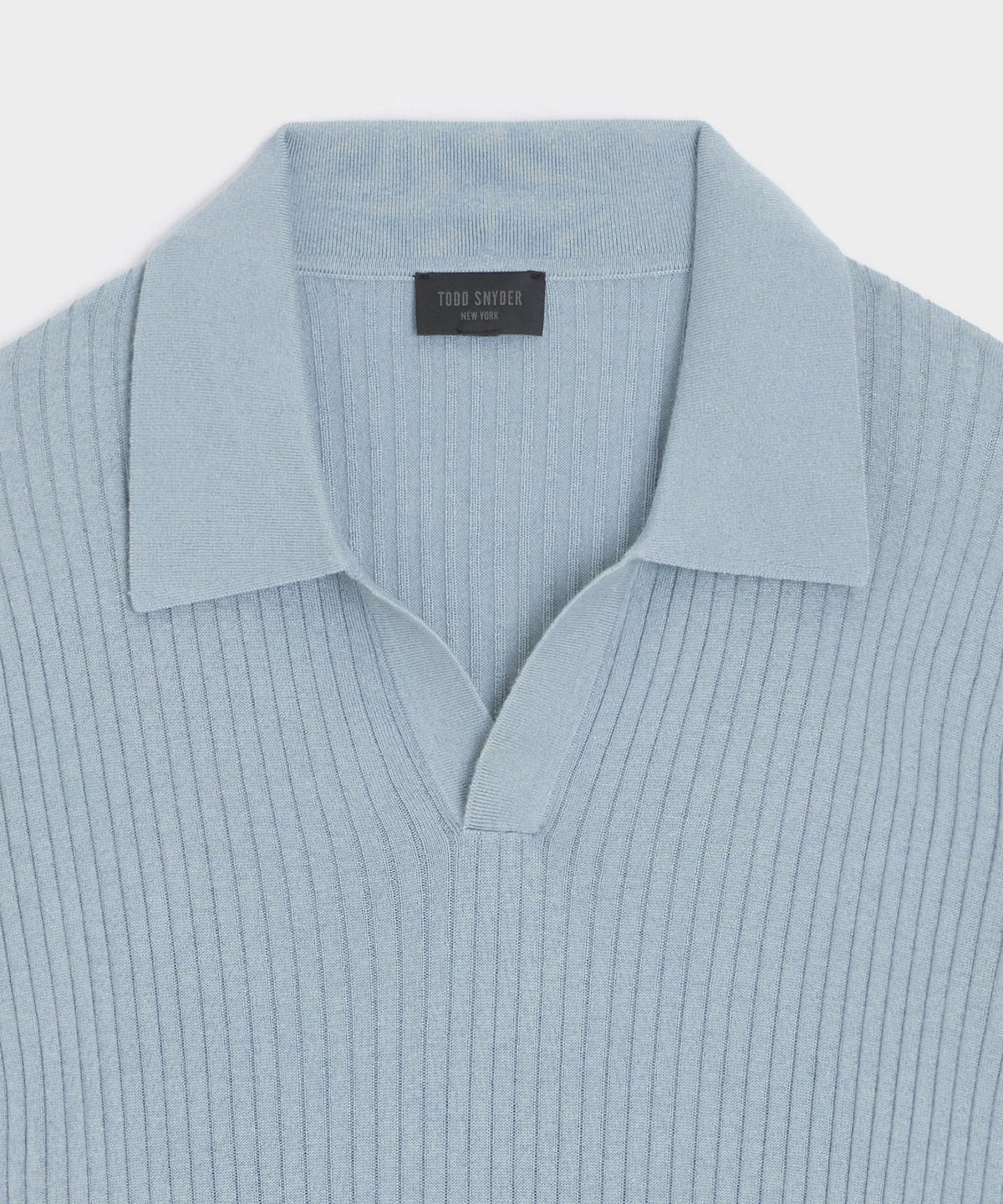 Silk-Cashmere Ribbed Montauk Sweater Polo - Dusty Blue