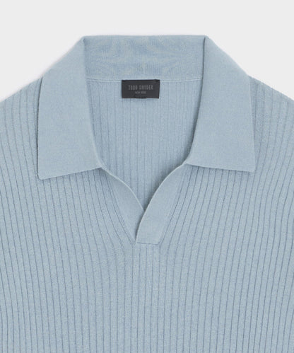 Silk-Cashmere Ribbed Montauk Sweater Polo - Dusty Blue
