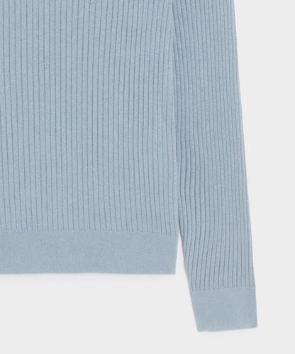 Silk-Cashmere Ribbed Montauk Sweater Polo - Dusty Blue