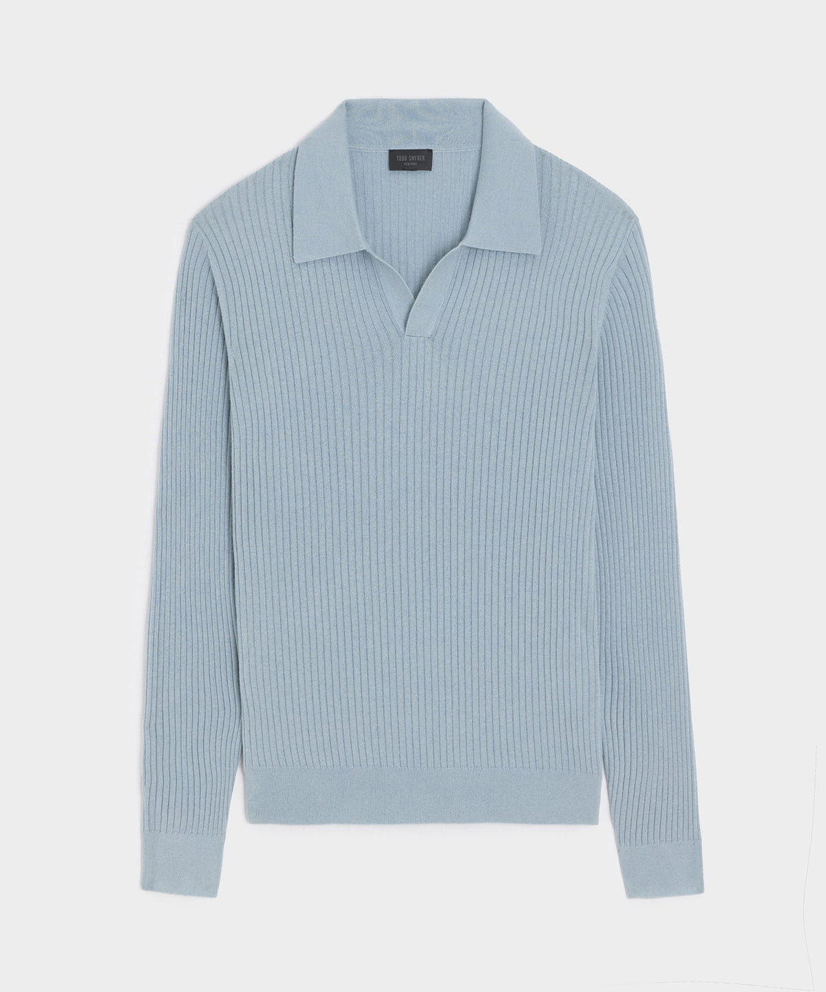 Silk-Cashmere Ribbed Montauk Sweater Polo - Dusty Blue