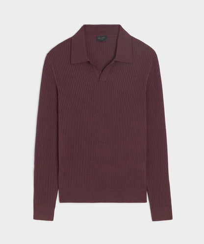 Silk-Cashmere Ribbed Montauk Sweater Polo - Raisin