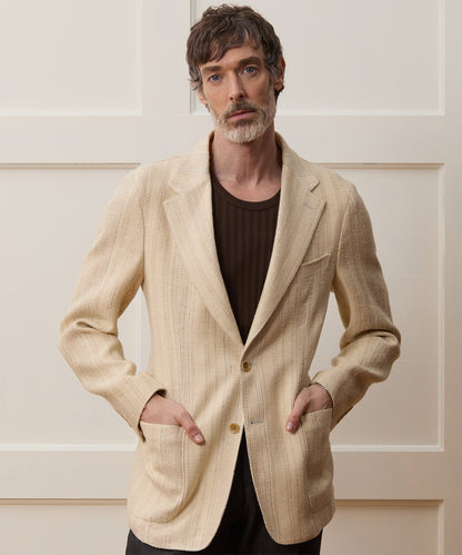 Italian Linen Silk Double Stripe Sport Coat - Beige