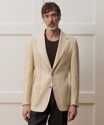 Italian Linen Silk Double Stripe Sport Coat - Beige