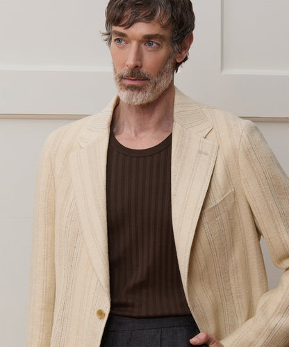Italian Linen Silk Double Stripe Sport Coat - Beige