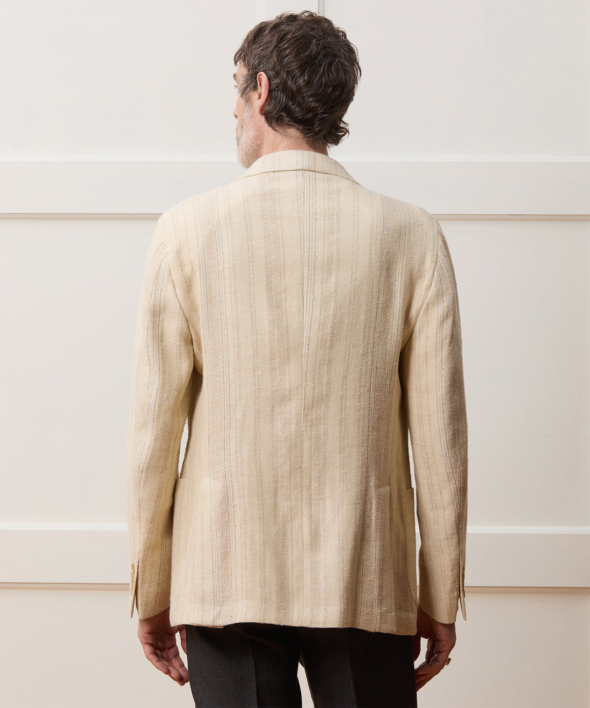 Italian Linen Silk Double Stripe Sport Coat - Beige