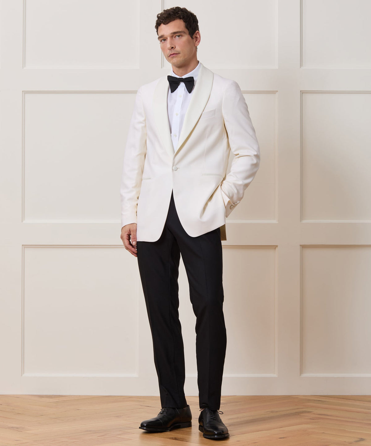 Italian Wool Shawl Tuxedo Jacket - Ivory
