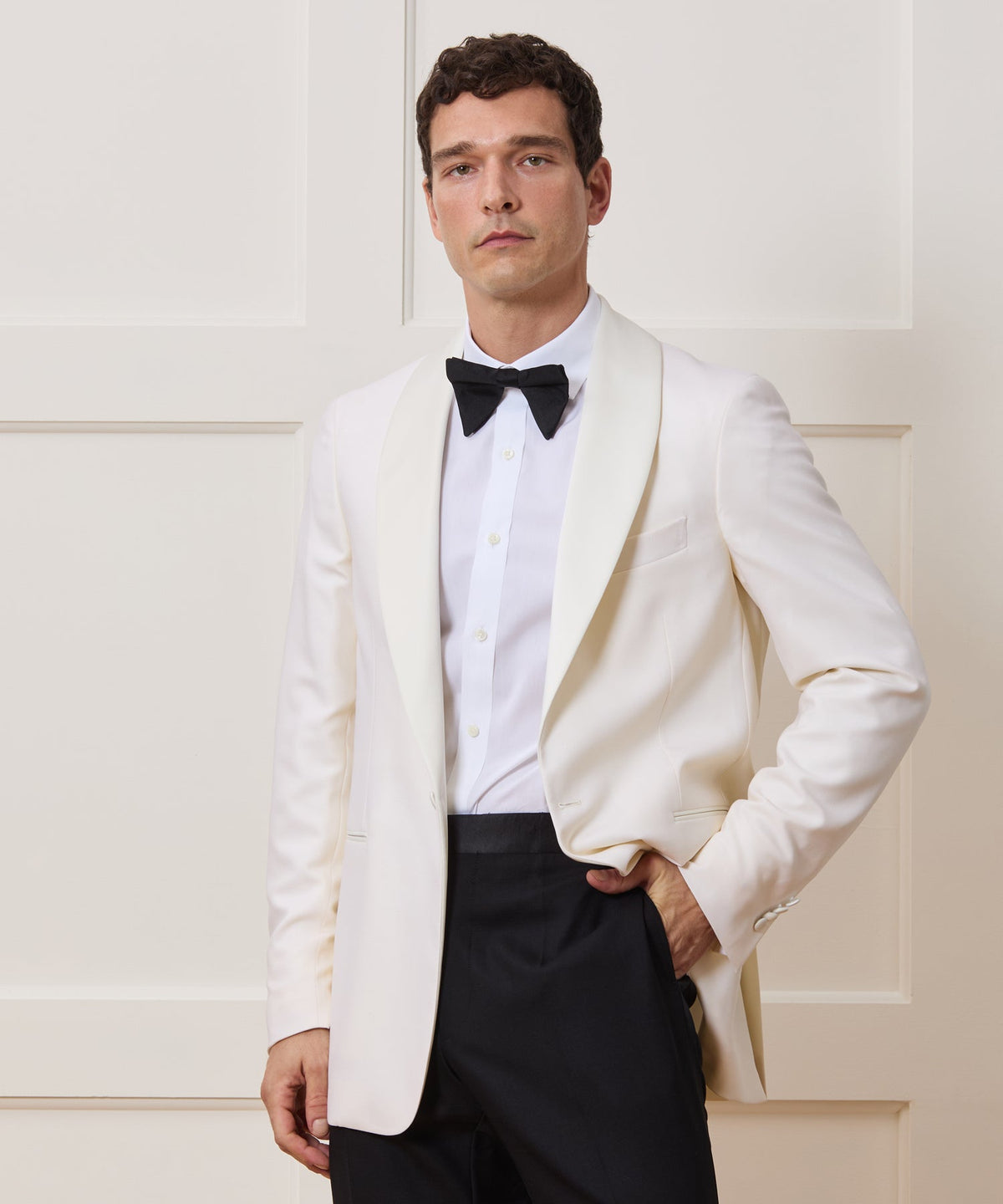 Italian Wool Shawl Tuxedo Jacket - Ivory
