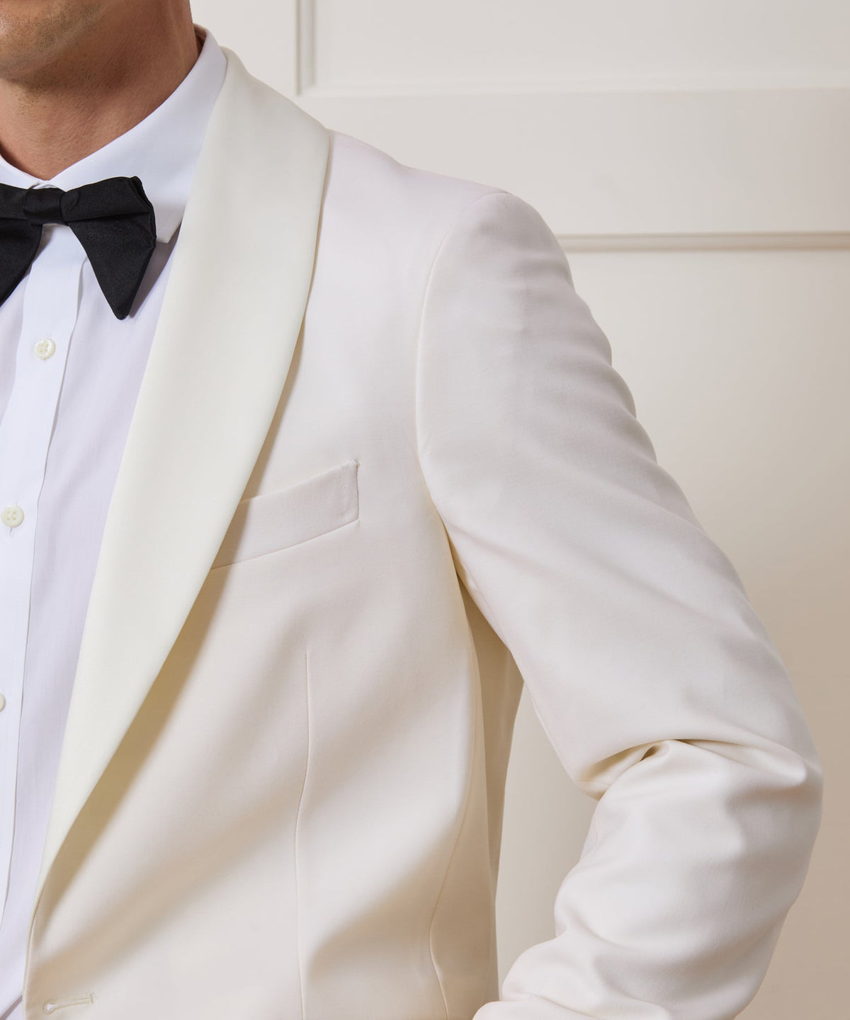 Italian Wool Shawl Tuxedo Jacket - Ivory