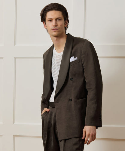 Italian Double-Breasted Shawl Tuxedo Jacket - Brown