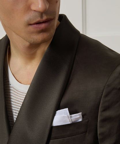 Italian Double-Breasted Shawl Tuxedo Jacket - Brown