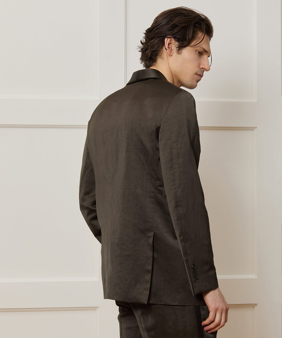 Italian Double-Breasted Shawl Tuxedo Jacket - Brown