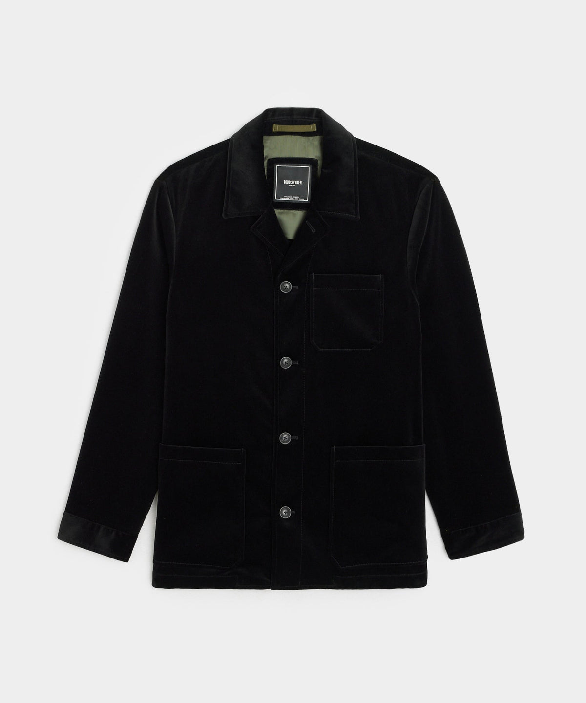 Italian Velvet Tailored Chore Coat - Black