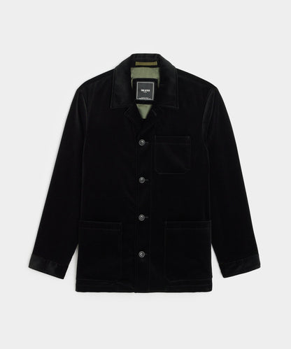 Italian Velvet Tailored Chore Coat - Black