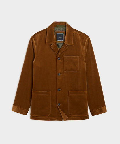 Italian Velvet Tailored Chore Coat - Caramel
