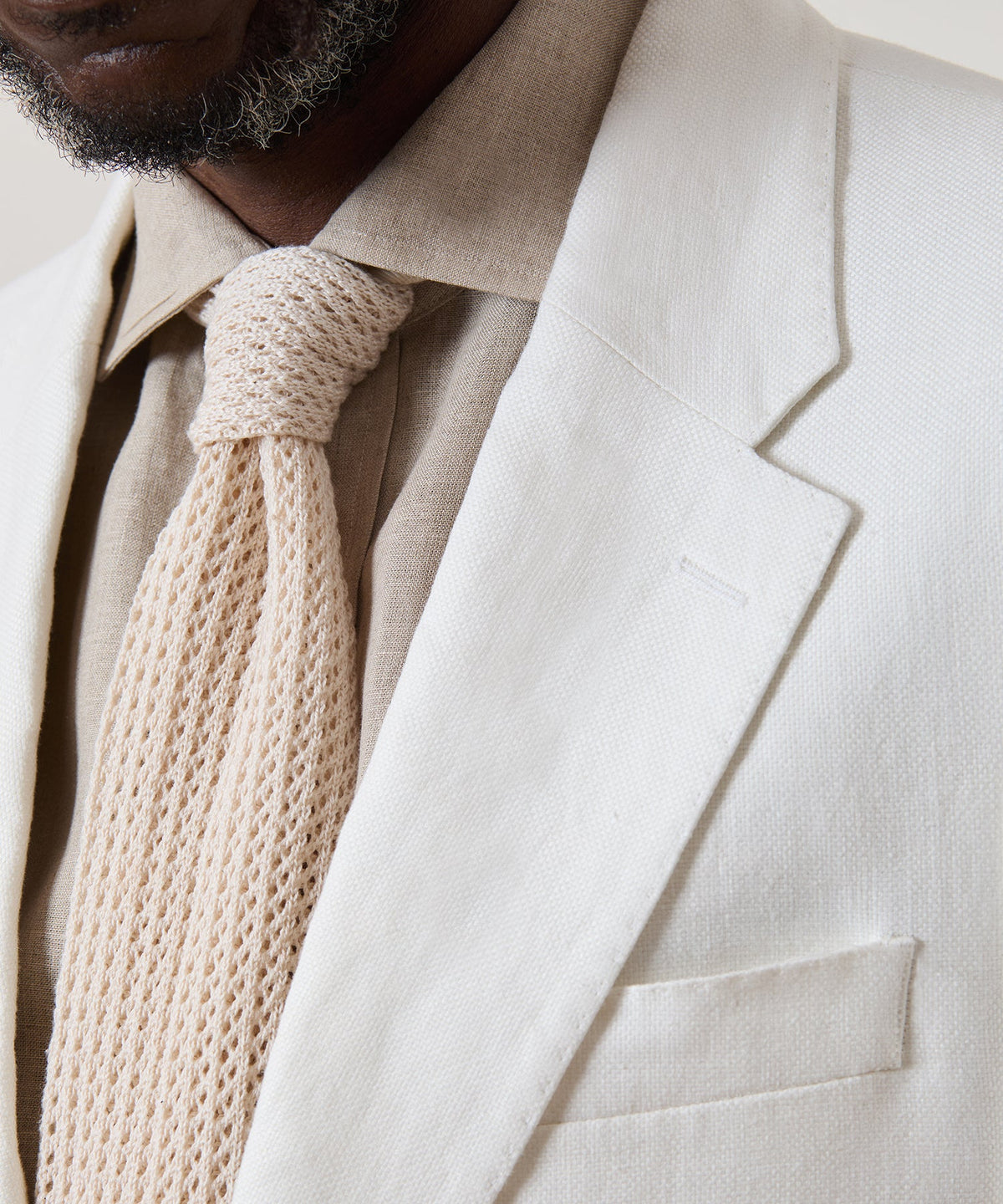 Italian Cotton Open Weave Knit Tie - Cream