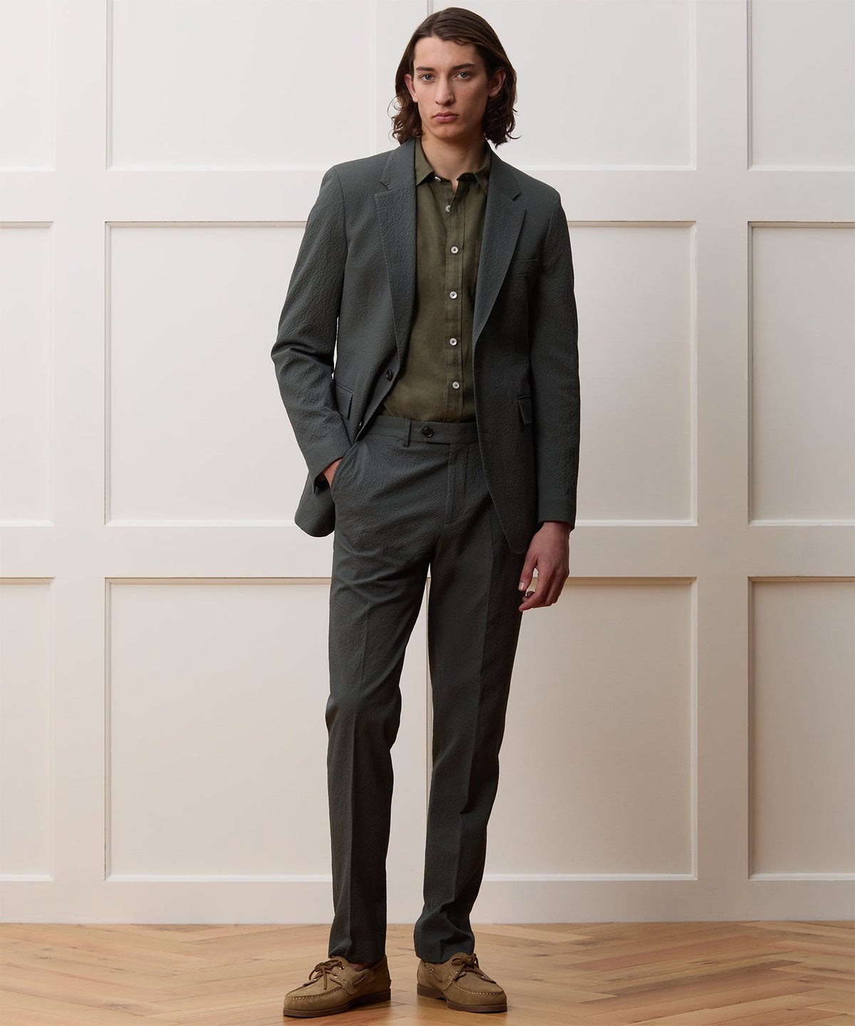 Italian Seersucker Sutton Jacket - Olive