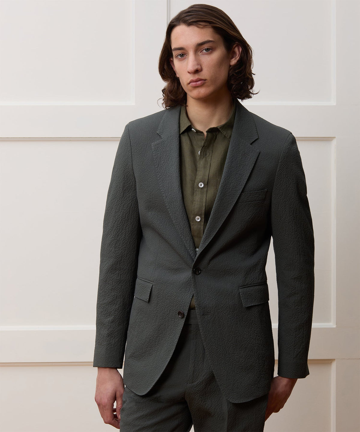 Italian Seersucker Sutton Jacket - Olive