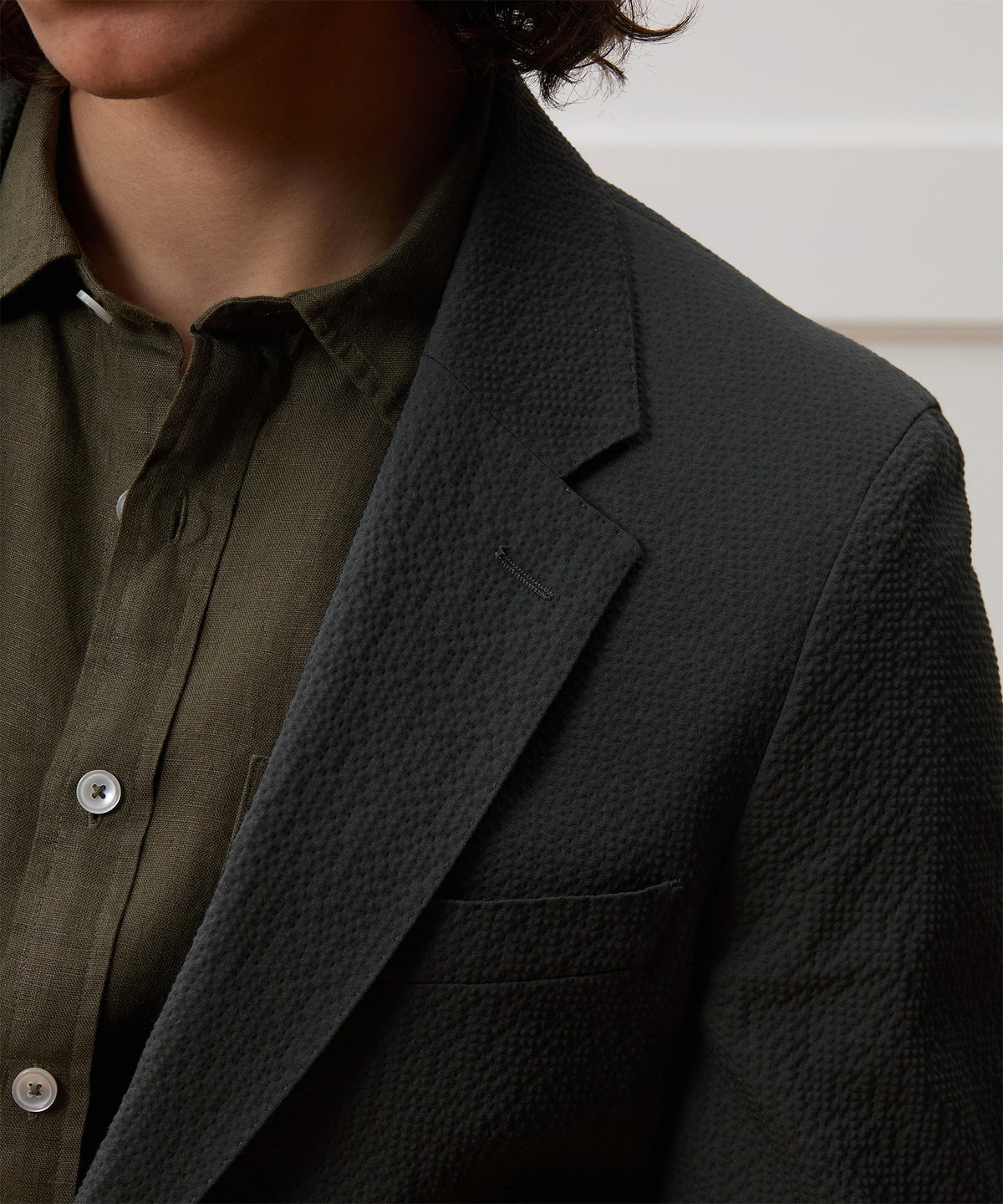 Italian Seersucker Sutton Jacket - Olive