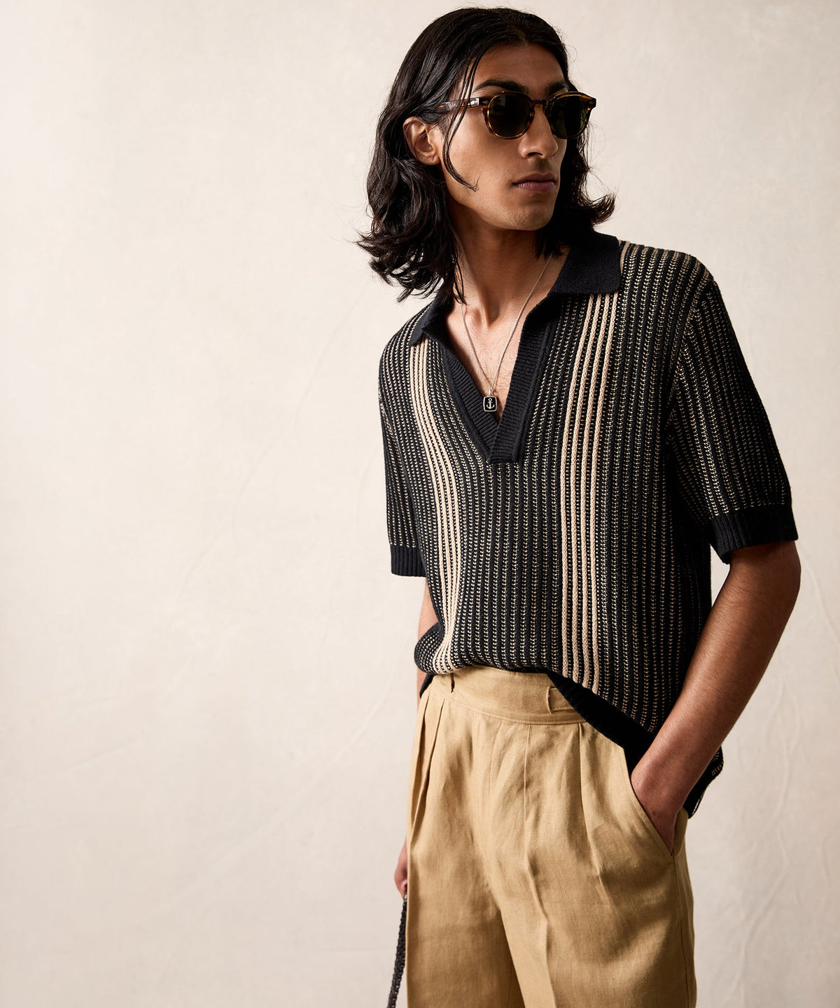Striped Short-Sleeve Polo - Black