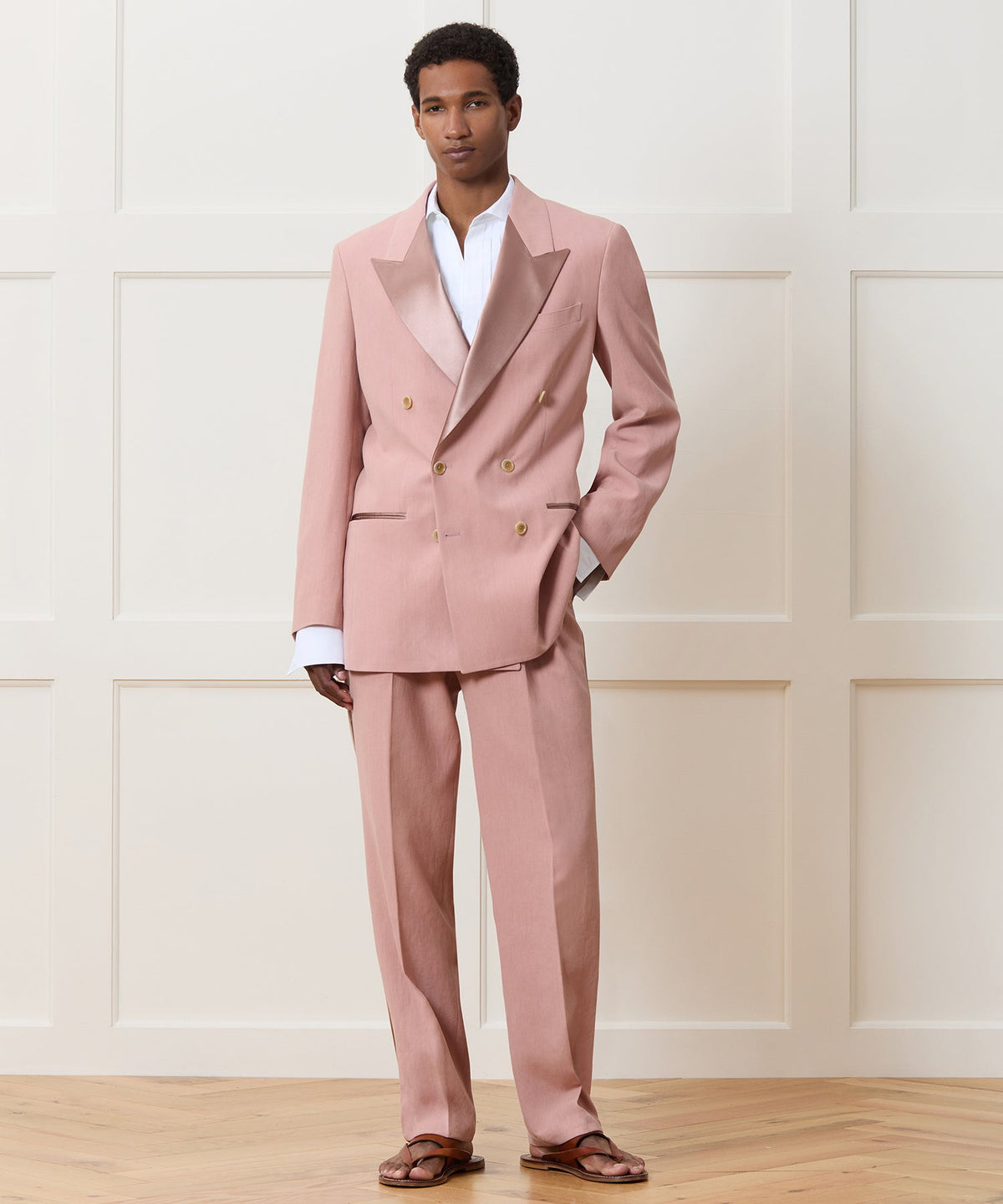 Relaxed Italian Sueded Linen Tuxedo Trouser - Dusty Rose