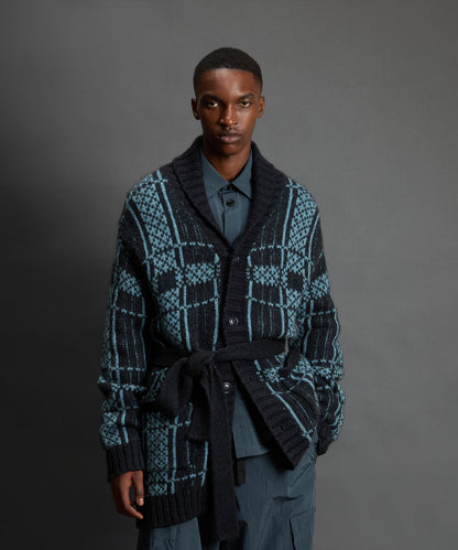 Todd Snyder x Woolrich Belted Wool-Alpaca Cardigan - Stormy Sea