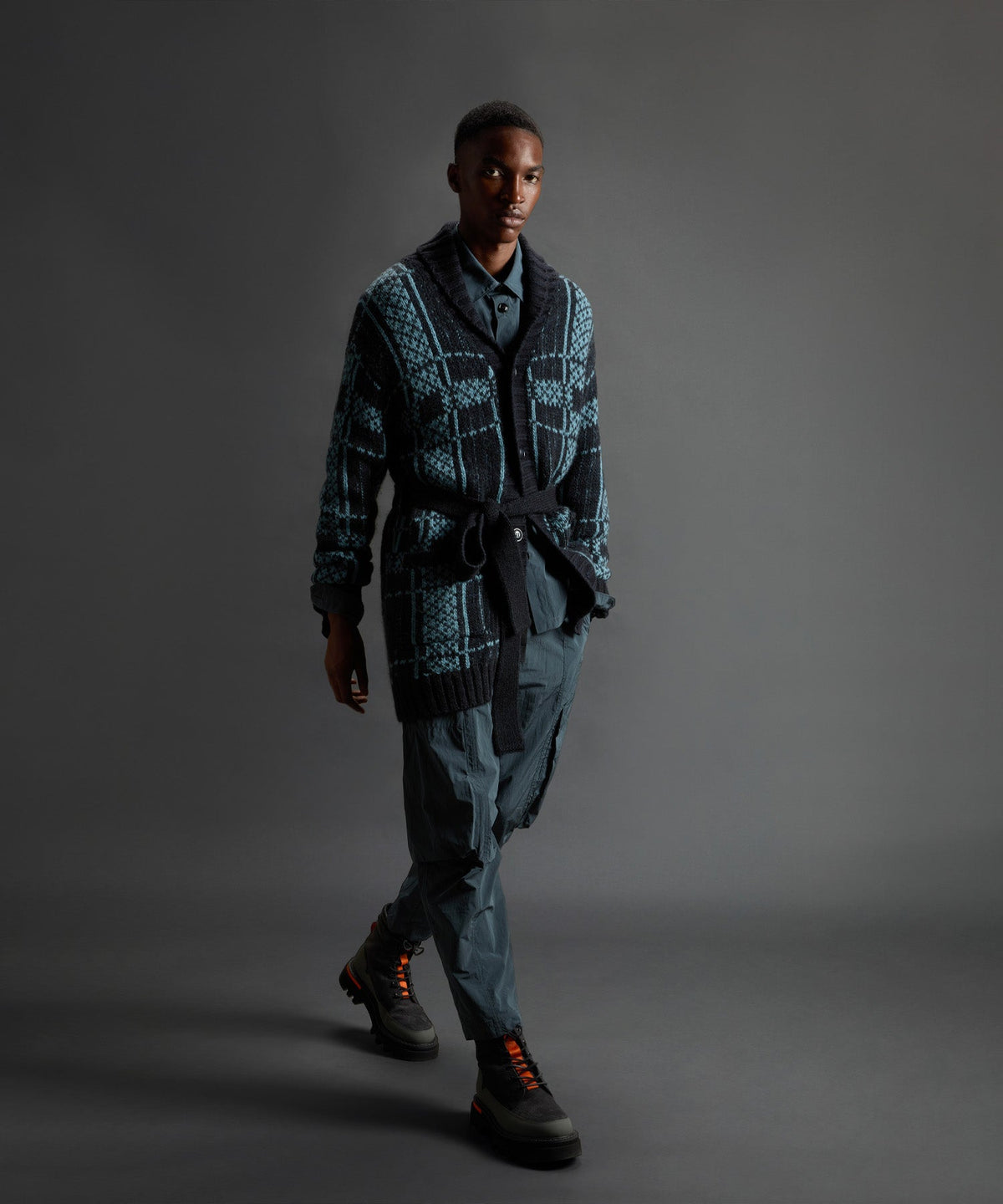 Todd Snyder x Woolrich Belted Wool-Alpaca Cardigan - Stormy Sea