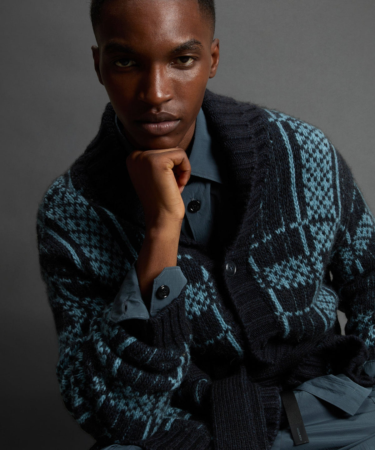 Todd Snyder x Woolrich Belted Wool-Alpaca Cardigan - Stormy Sea