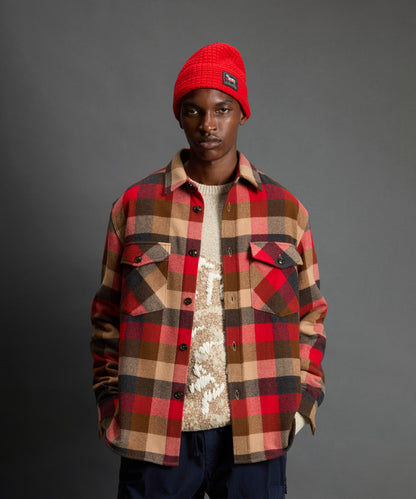 Todd Snyder x Woolrich Cashmere Plaid Overshirt - Red Grey Check