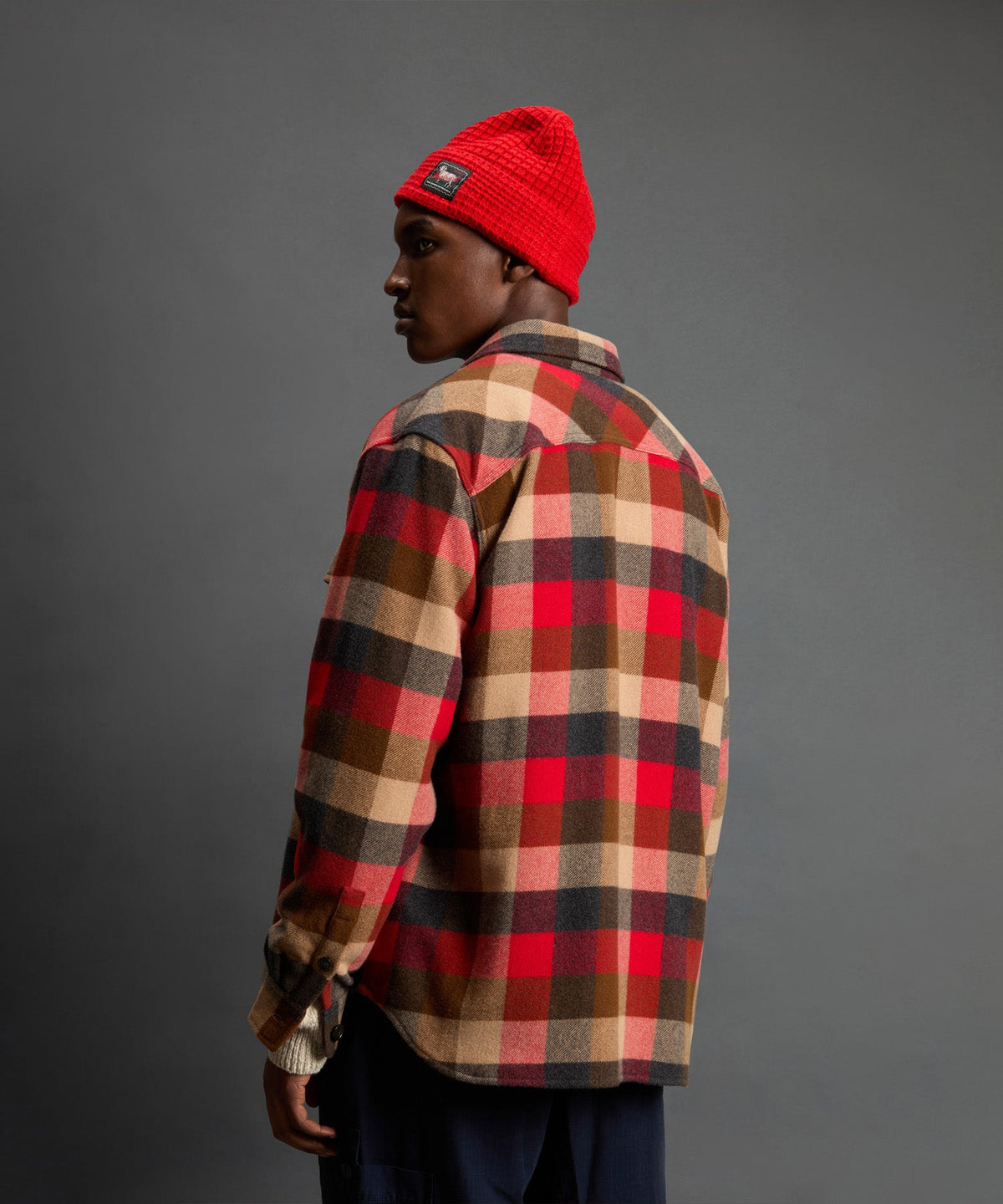 Todd Snyder x Woolrich Cashmere Plaid Overshirt - Red Grey Check