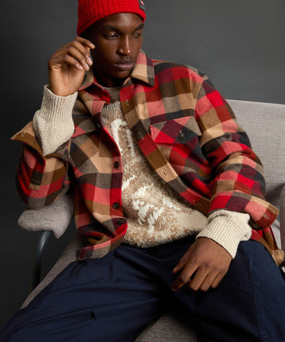 Todd Snyder x Woolrich Cashmere Plaid Overshirt - Red Grey Check
