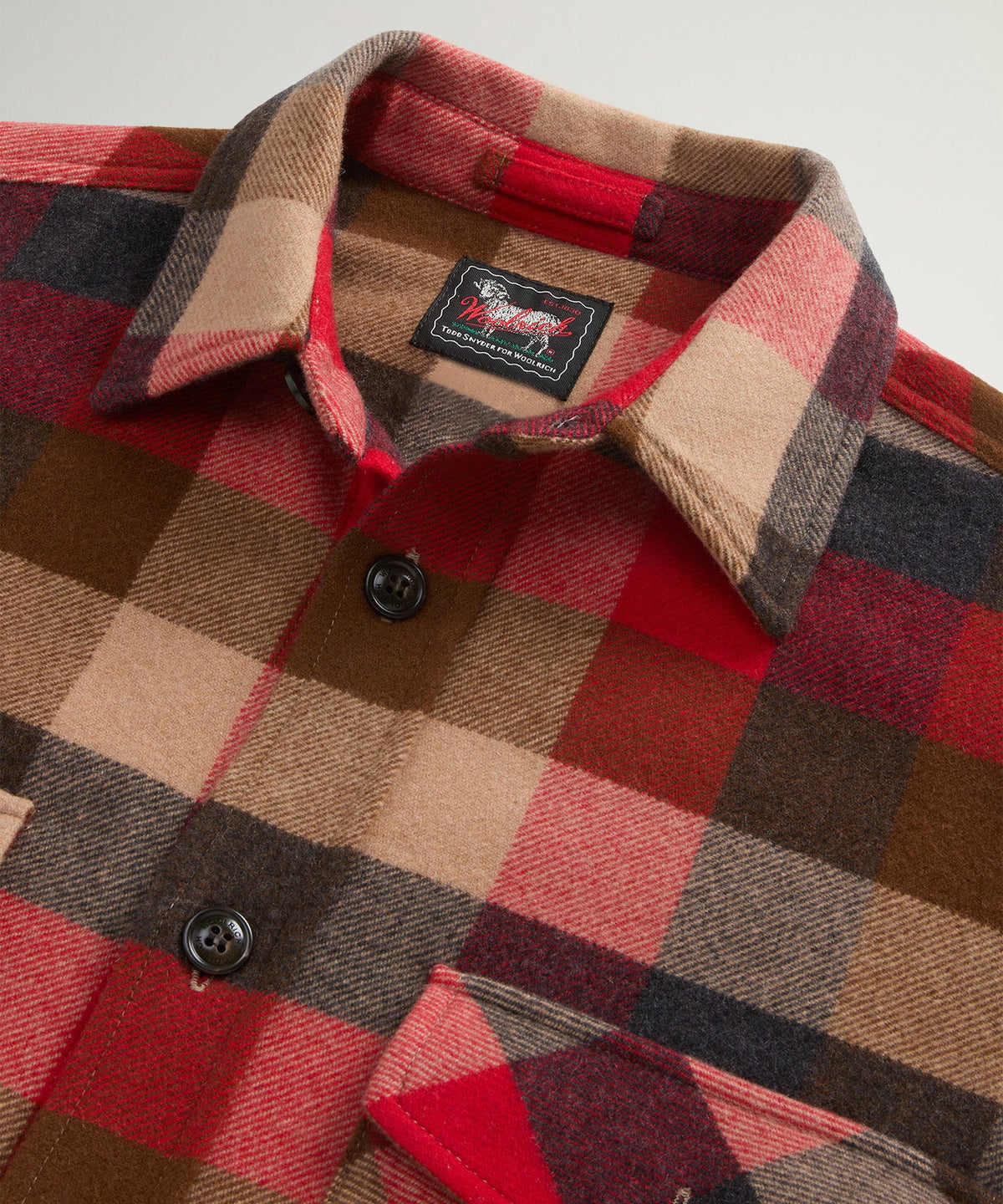 Todd Snyder x Woolrich Cashmere Plaid Overshirt - Red Grey Check