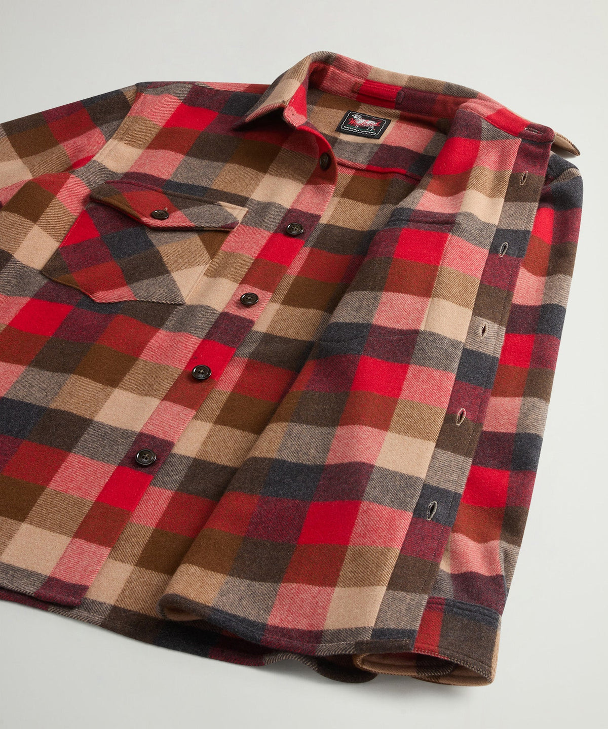 Todd Snyder x Woolrich Cashmere Plaid Overshirt - Red Grey Check