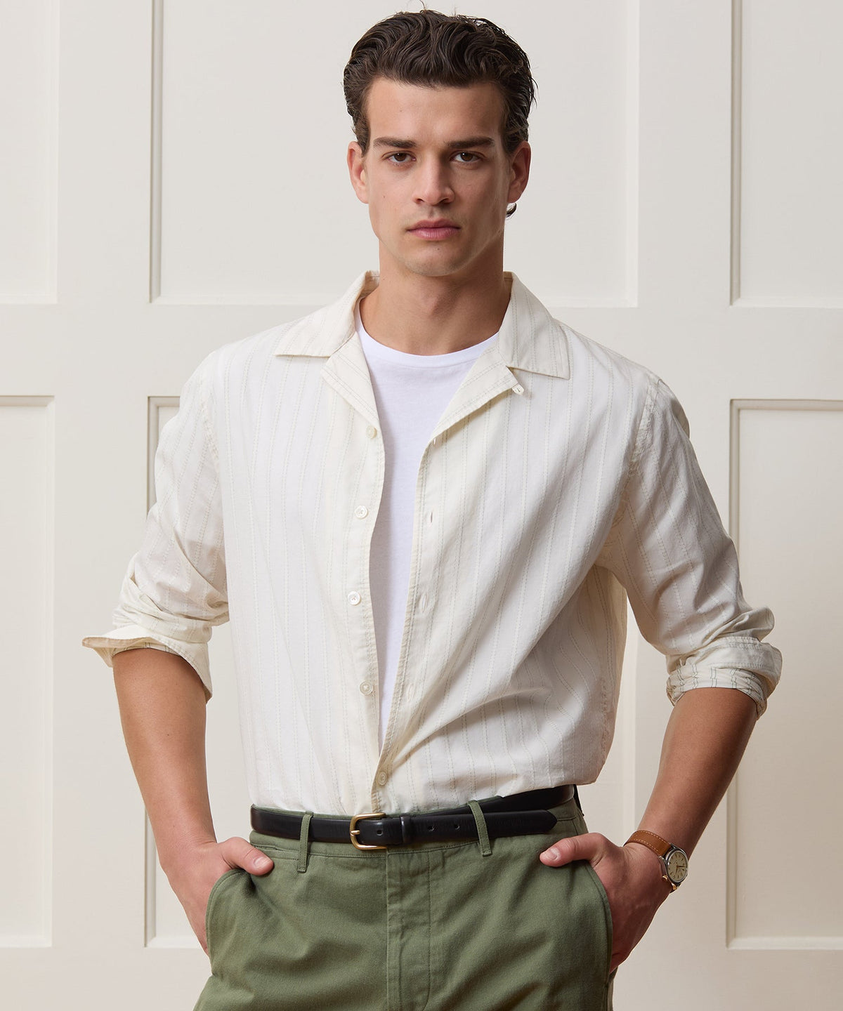 Brushed Poplin Camp Collar Shirt - White