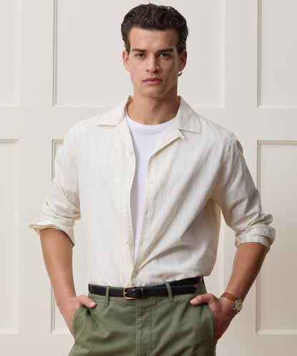 Brushed Poplin Camp Collar Shirt - White