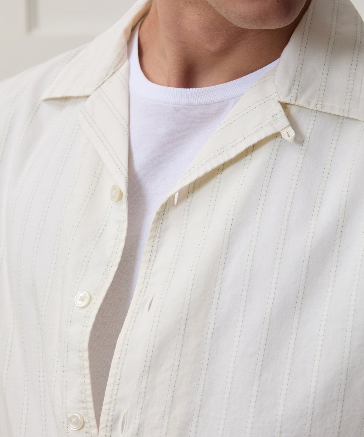 Brushed Poplin Camp Collar Shirt - White