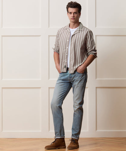 Brushed Poplin Camp Collar Shirt - Brown