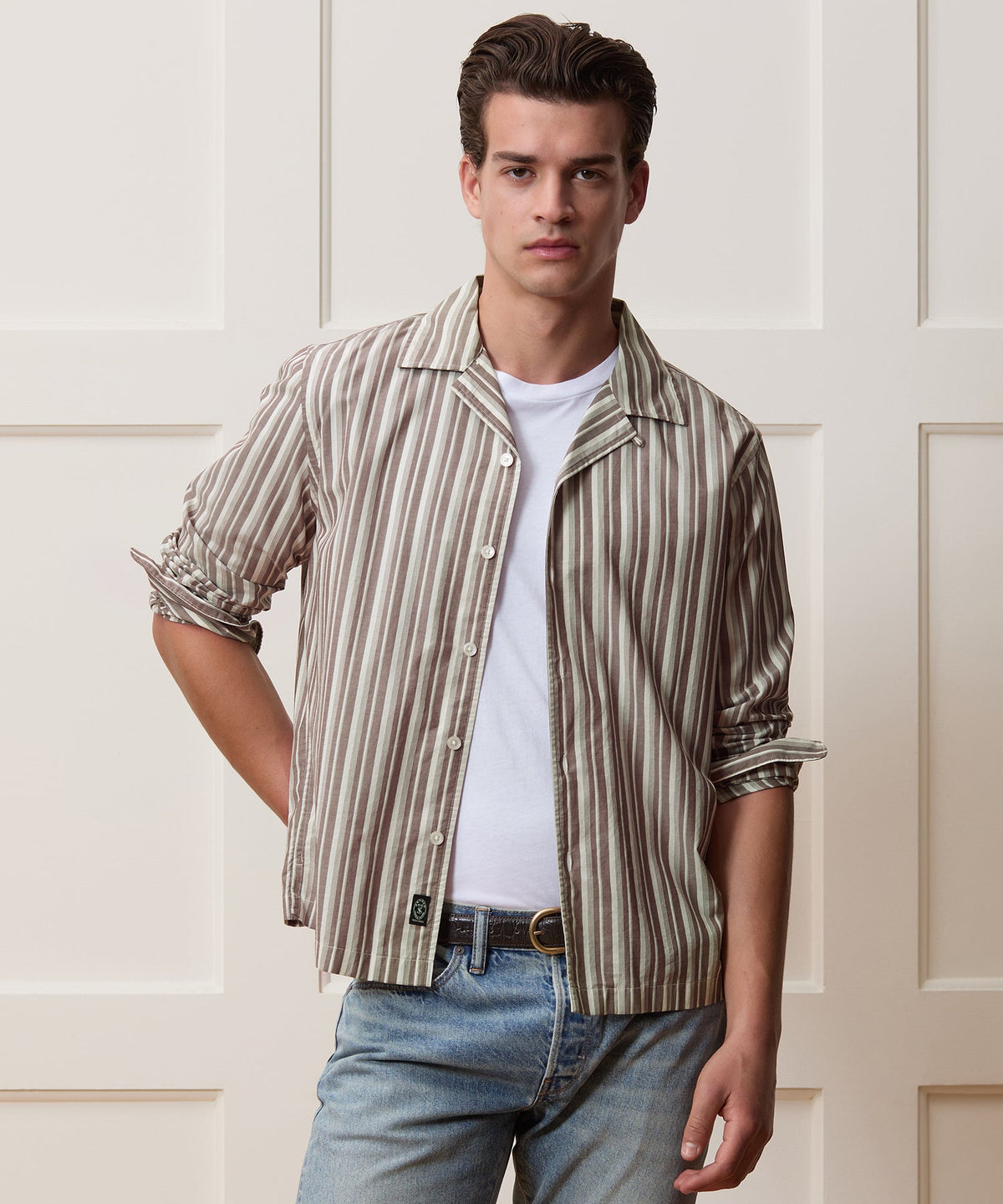 Brushed Poplin Camp Collar Shirt - Brown