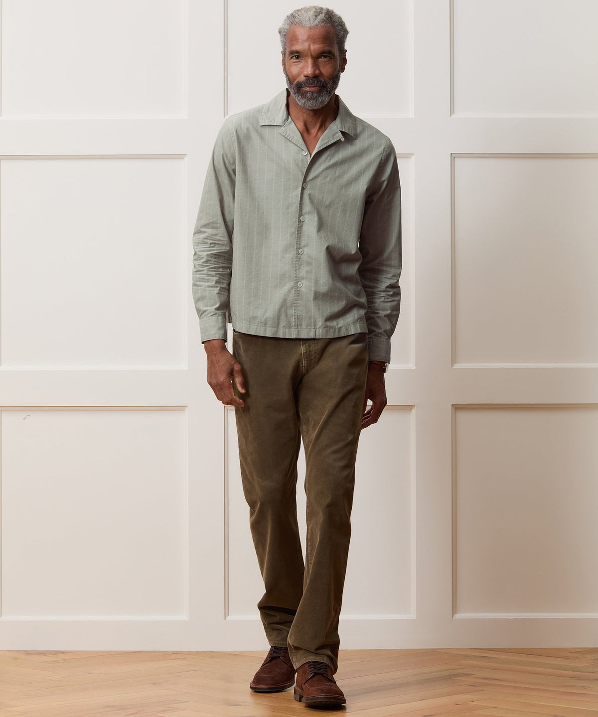 Brushed Poplin Camp Collar Shirt - Green