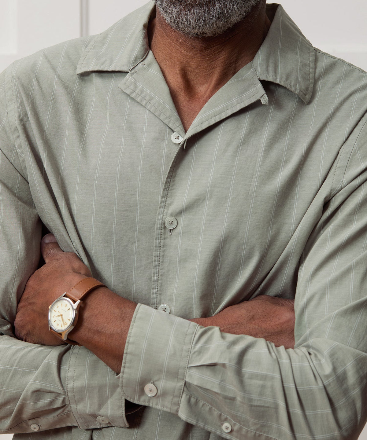 Brushed Poplin Camp Collar Shirt - Green