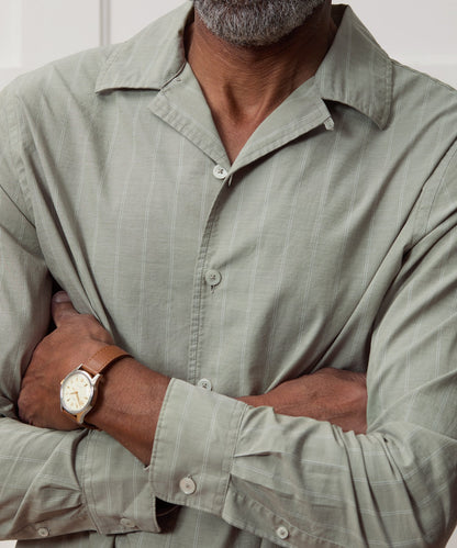 Brushed Poplin Camp Collar Shirt - Green